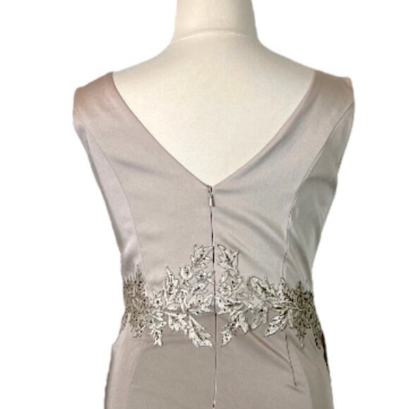 Cameron Blake Evening Gown Dress Sequins A-Line Women’s Champagne Latte Satin 14 - Picture 10 of 15